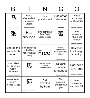 Monterey Peninsula Chinese Fishing Villages | Descendants BINGO Card