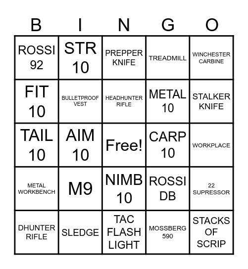 Week One Goals Bingo Card