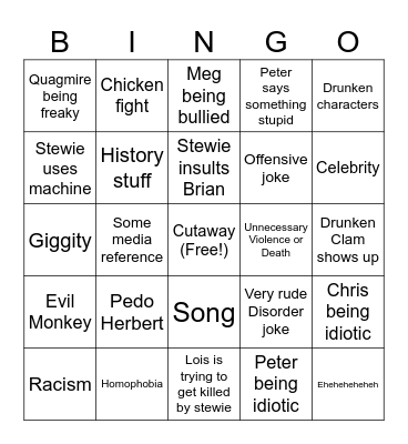 Fumliy Guug Bingo Card