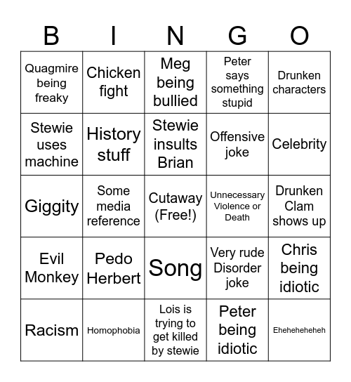 Fumliy Guug Bingo Card