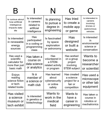 STEM Bingo Card