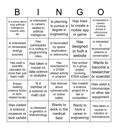 STEM Bingo Card