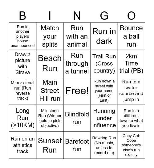 Running Bingo Card