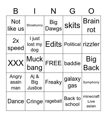 Tik Tok Bingo Card