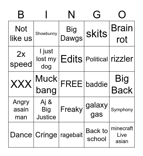 Tik Tok Bingo Card
