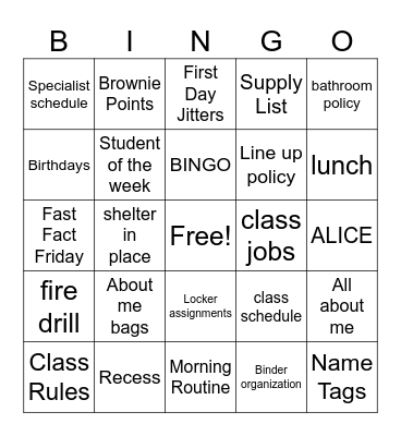 Third Grade Bingo Card