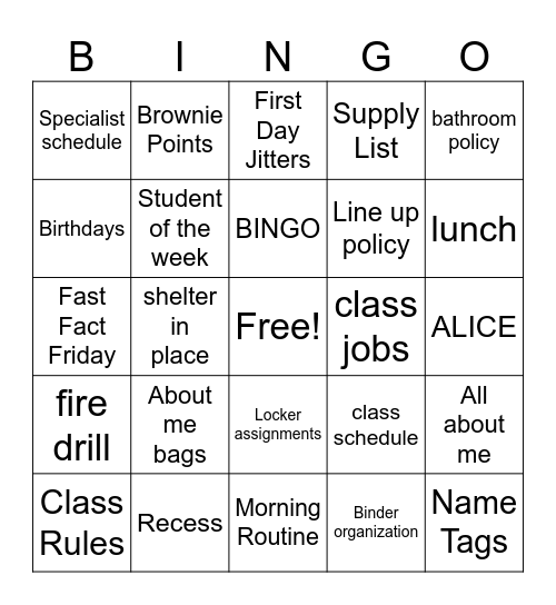 Third Grade Bingo Card