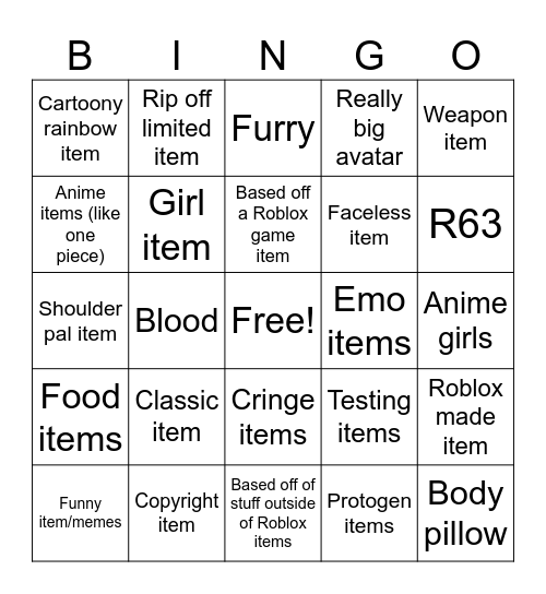 Boblock Bingo Card