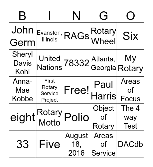 SHCR Club Bingo Card