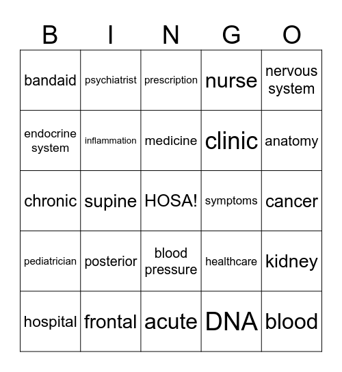 HOSA Interest Meeting Bingo Card