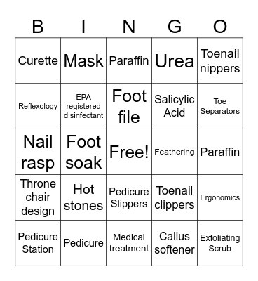 Pedicure BINGO Card