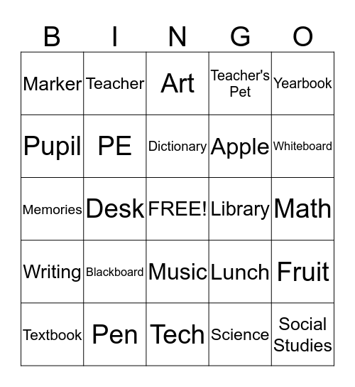 School Bingo Card