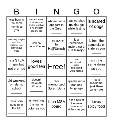Find someone who... Bingo Card