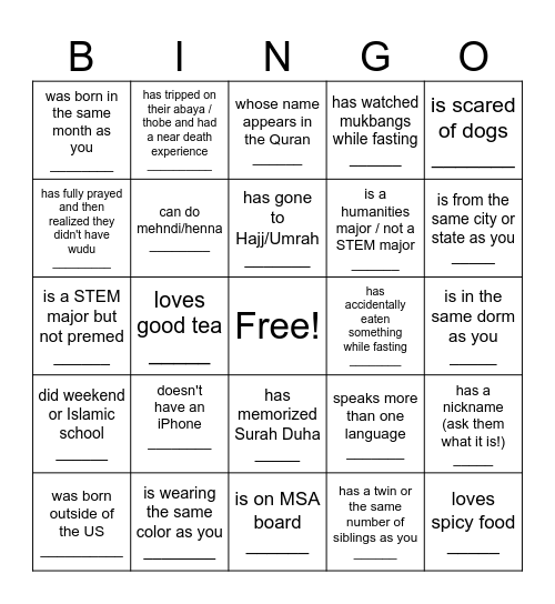 Find someone who... Bingo Card