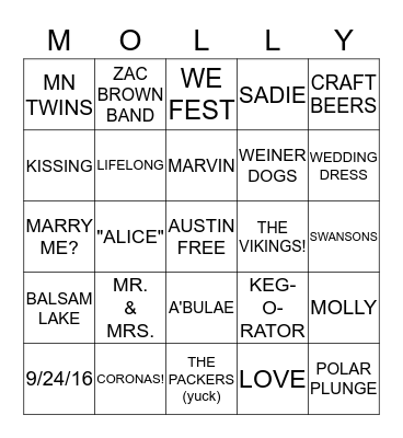 Molly's Wedding Shower Bingo Card