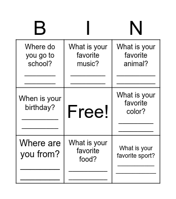 People Bingo - Group 1 Bingo Card