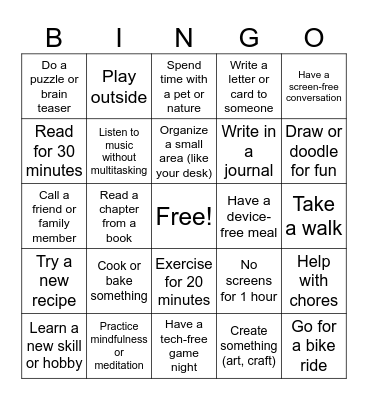 Media Balance Bingo Card