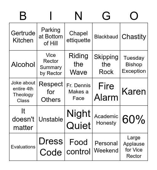 Colloquy Bingo Card