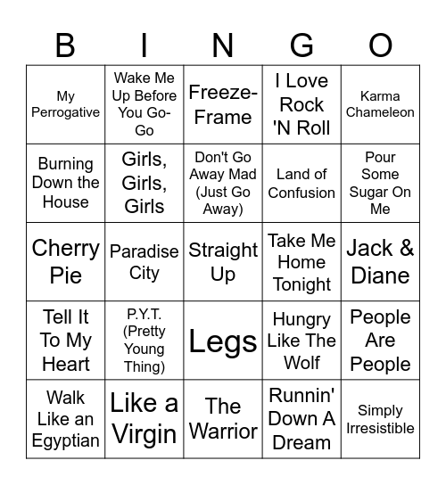 80's at Unrefined Bingo Card