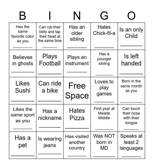 Spanish 1 HUMAN BINGO Card