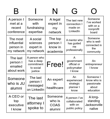 JU COAS Board Recruitment BINGO Card