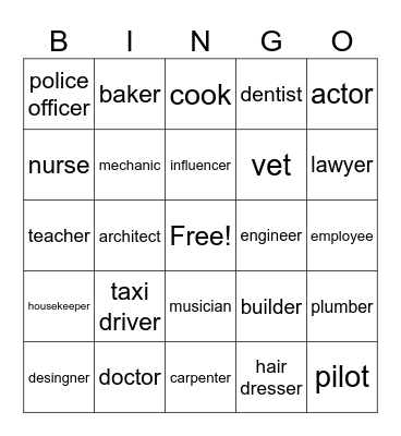 jobs and professions Bingo Card