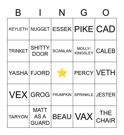 CRITICAL ROLE CAMEO BINGO Card