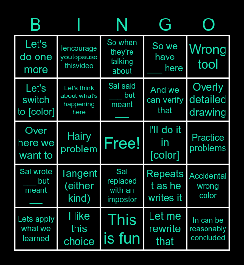 Khan Academy Bingo Card