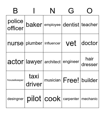 jobs and professions Bingo Card