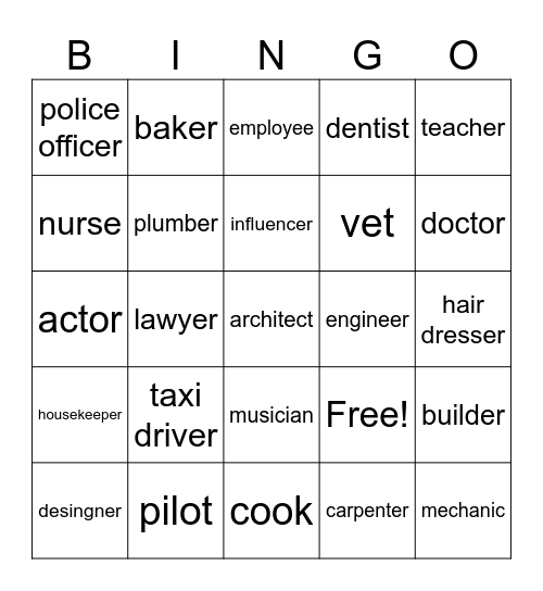 jobs and professions Bingo Card