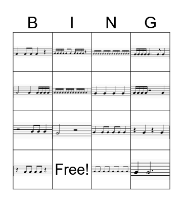 Rhythm Bingo Card