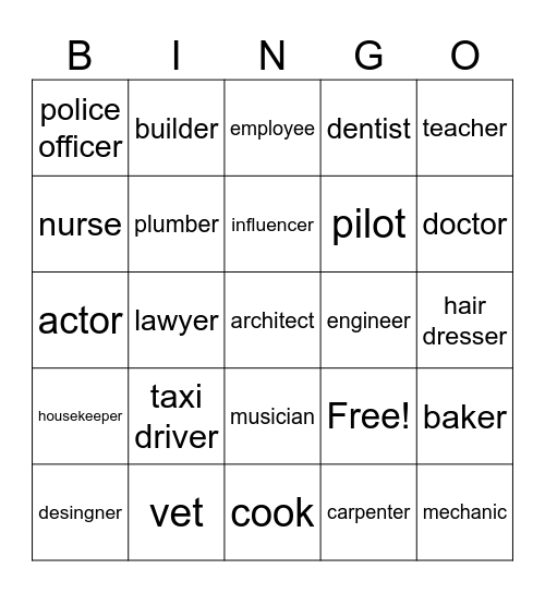 jobs and professions Bingo Card