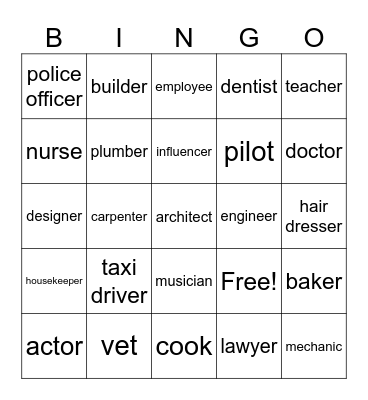 jobs and professions Bingo Card