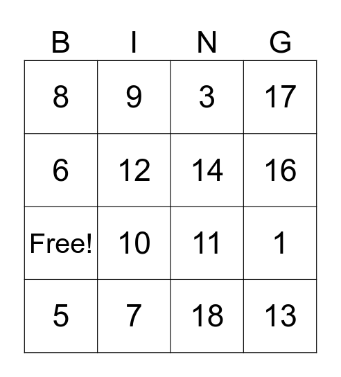 Slope Bingo Card