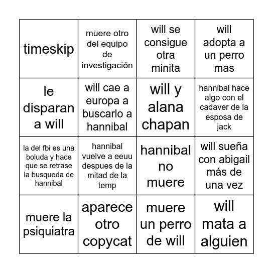 HANNIBAL TEMPORADA 3 Bingo Card