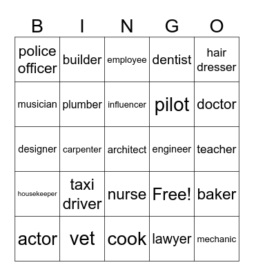 jobs and professions Bingo Card