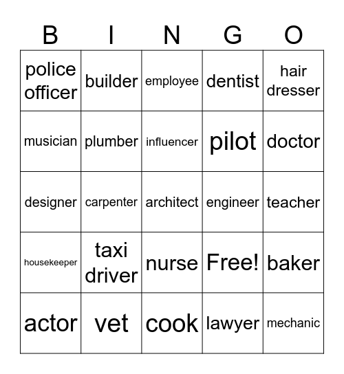 jobs and professions Bingo Card