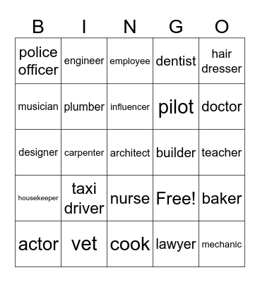 jobs and professions Bingo Card