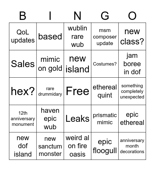 Anniversary Month Bingo Card Bingo Card