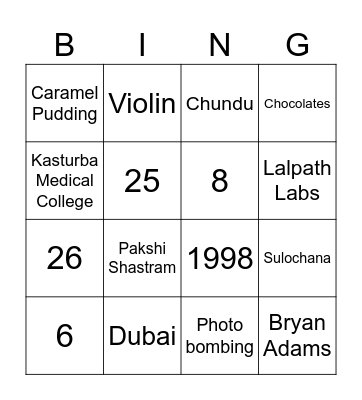 Rekha's 50th Bday Bingo Card