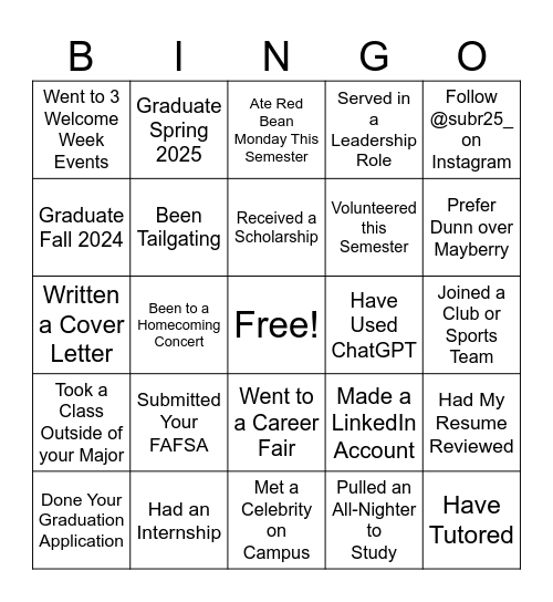 Untitled Bingo Card