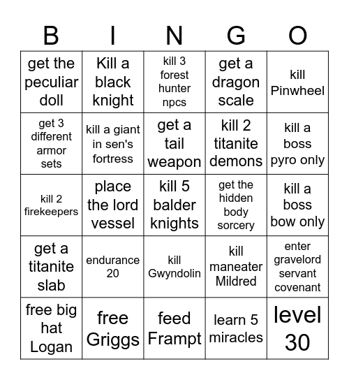 Dark Souls Bingo Card