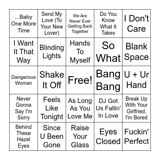 Max Martin: Co-Produced or Co-Written Bingo Card