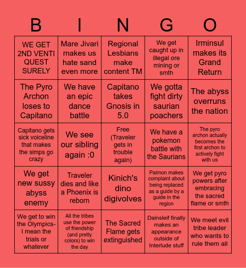 Natlan Bingo Card