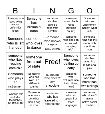 SI introduction Bingo Card