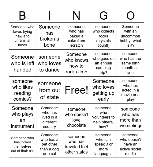 SI introduction Bingo Card