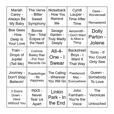 Ballads Bingo Card