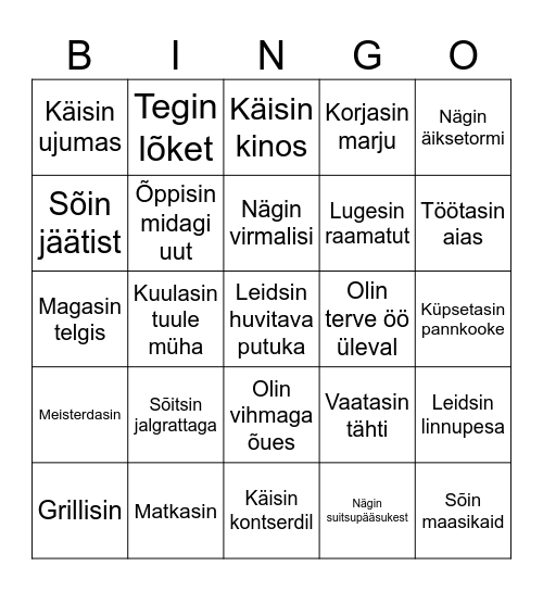 Minu suvi! Bingo Card