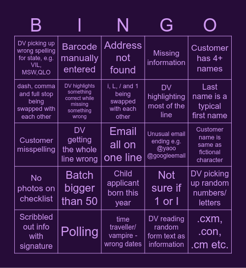 DV BINGO :3 Bingo Card