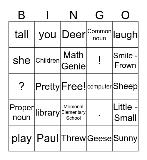 Reading Genie Bingo  Bingo Card